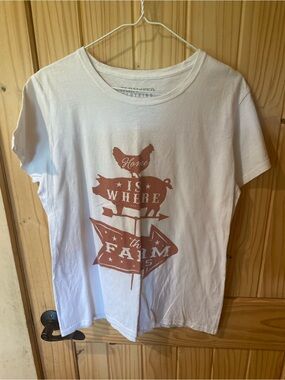 Women's White Short Sleeve Tee with Barnyard Graphic